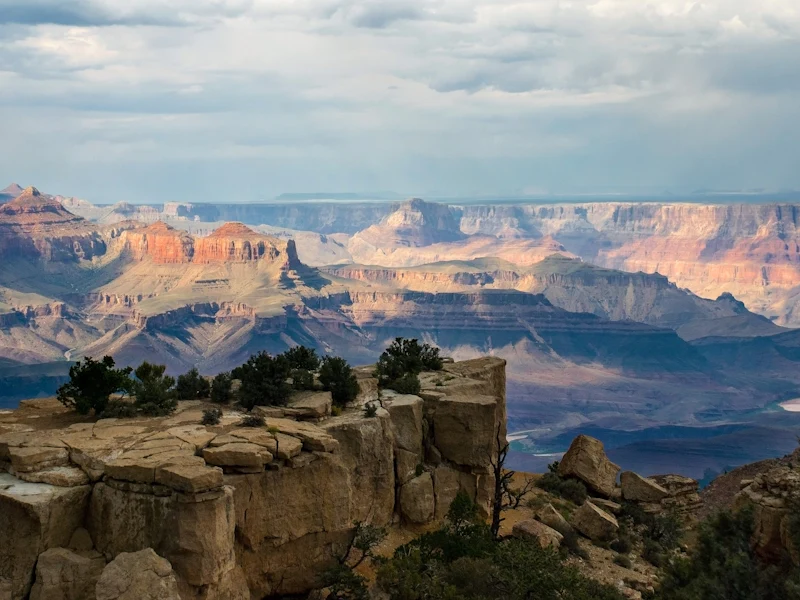 Grand Canyon South Rim viewpoint with layered canyon walls