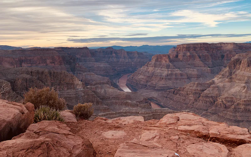Grand Canyon West Rim viewed from the edge at sunset