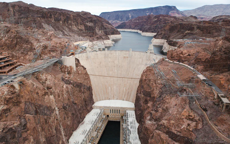 Hoover Dam and Lake Mead seen from the Memorial Bridge