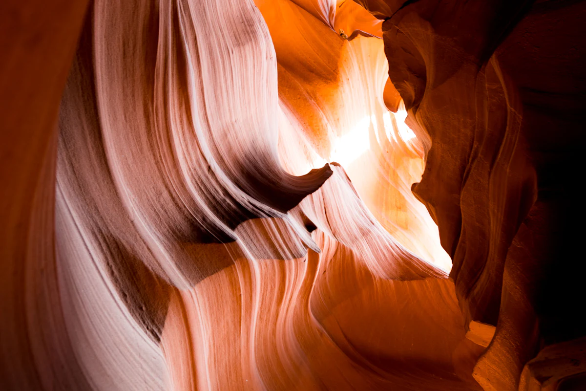 Curving orange sandstone walls in Upper Antelope Canyon